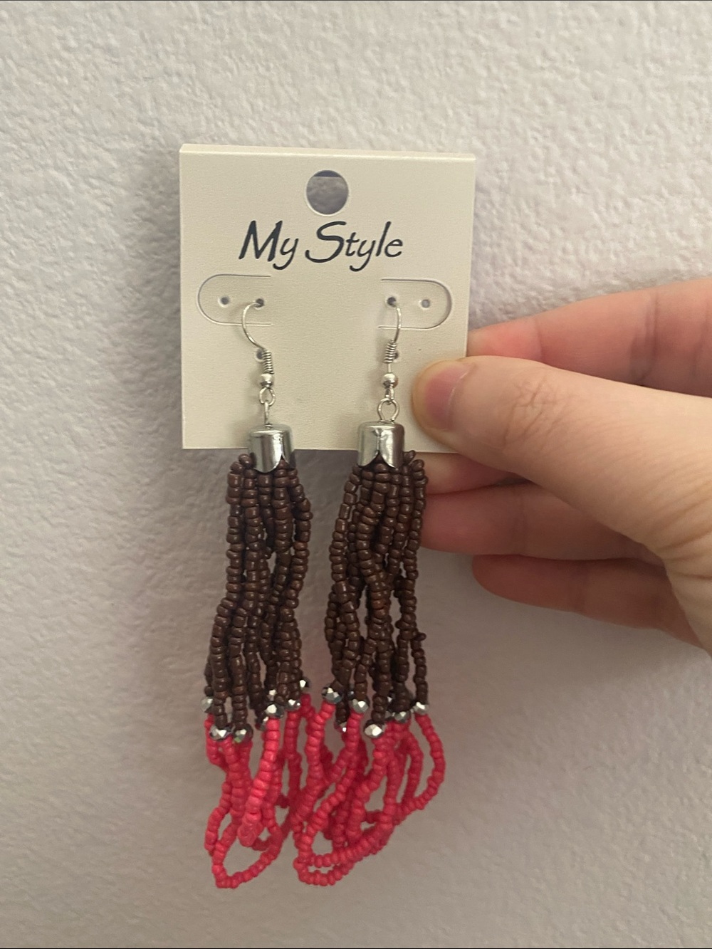 My Style Brown and Coral Beaded Tassel Earrings